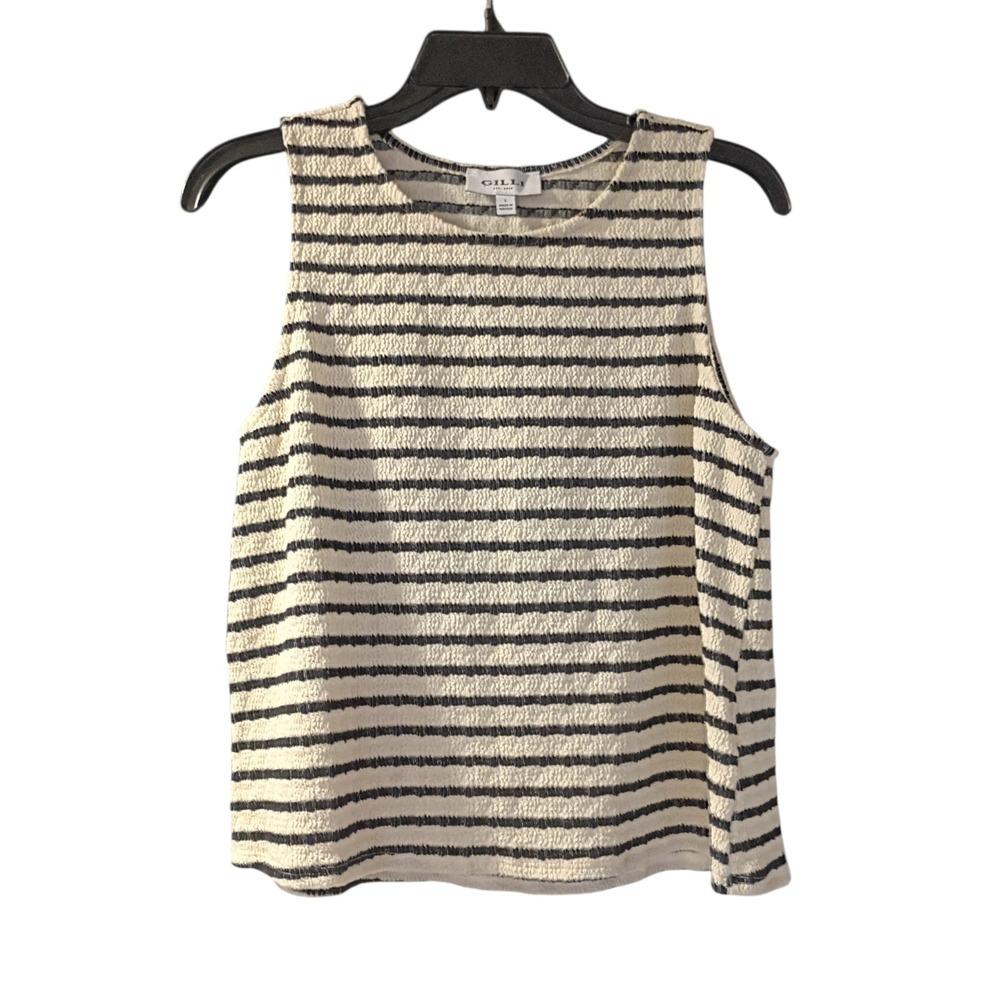 Gilli Women's Sleeveless Blouse Top Black and White Striped Size Large L EUC